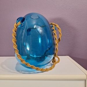 Vintage hanging hand blown thick cobalt blue glass vase